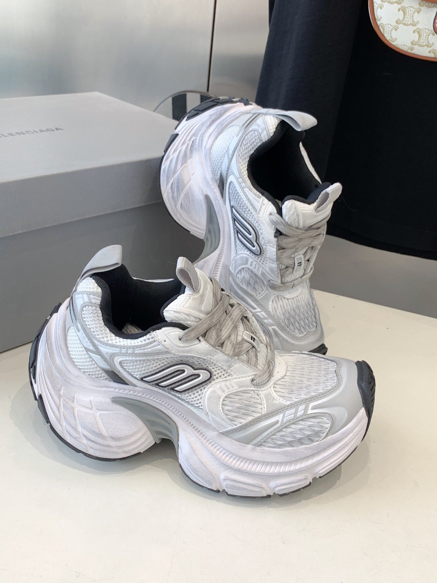 DAD SHOES IN SILVER WHITE MESH AND CALFSKIN - 35