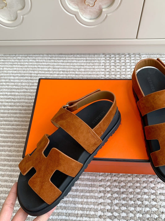 HM 26S CHYPRE SANDAL WITH BACK STRAP IN CARAMEL BROWN SUEDE