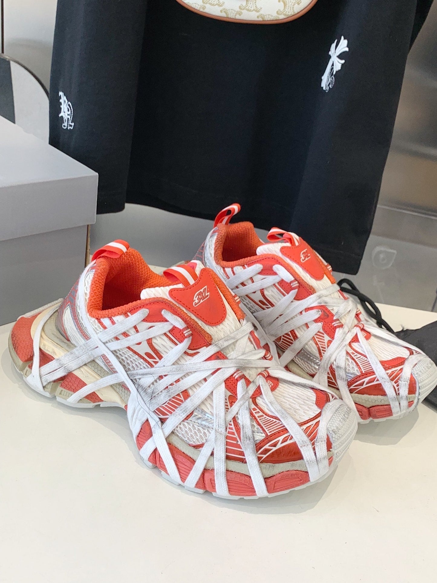 3XL EXTREME LACE SNEAKER ORANGE MIX DUST WHITE AND SILVER - 35