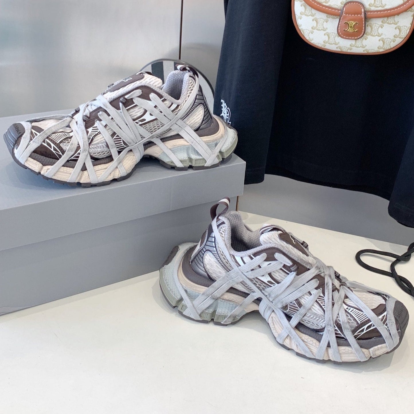 3XL EXTREME LACE SNEAKER BROWN MIX DUST WHITE AND SILVER - 35