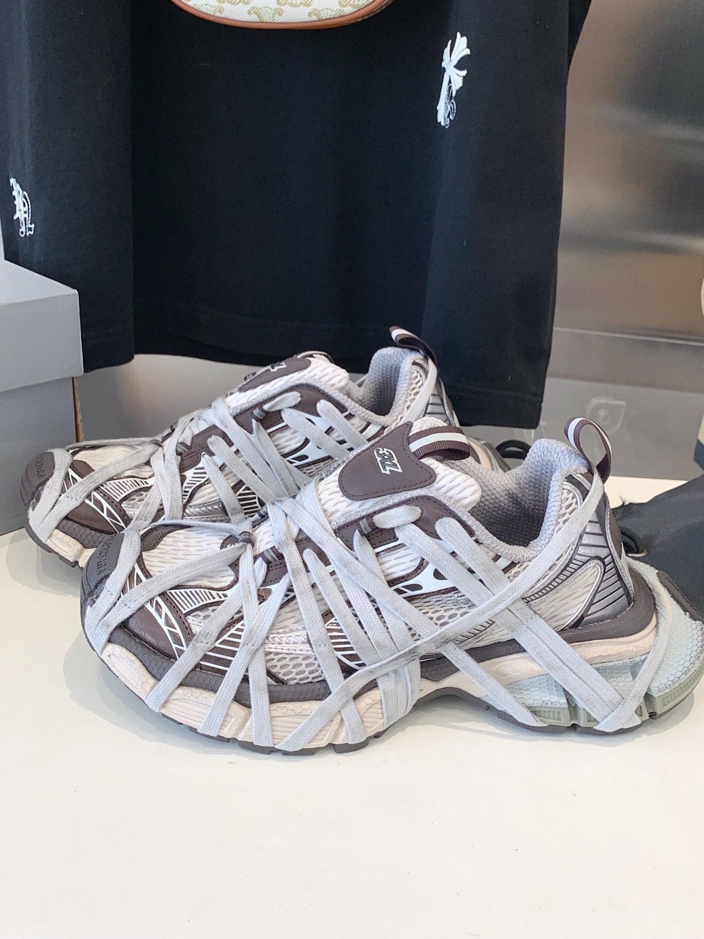 3XL EXTREME LACE SNEAKER BROWN MIX DUST WHITE AND SILVER - 35