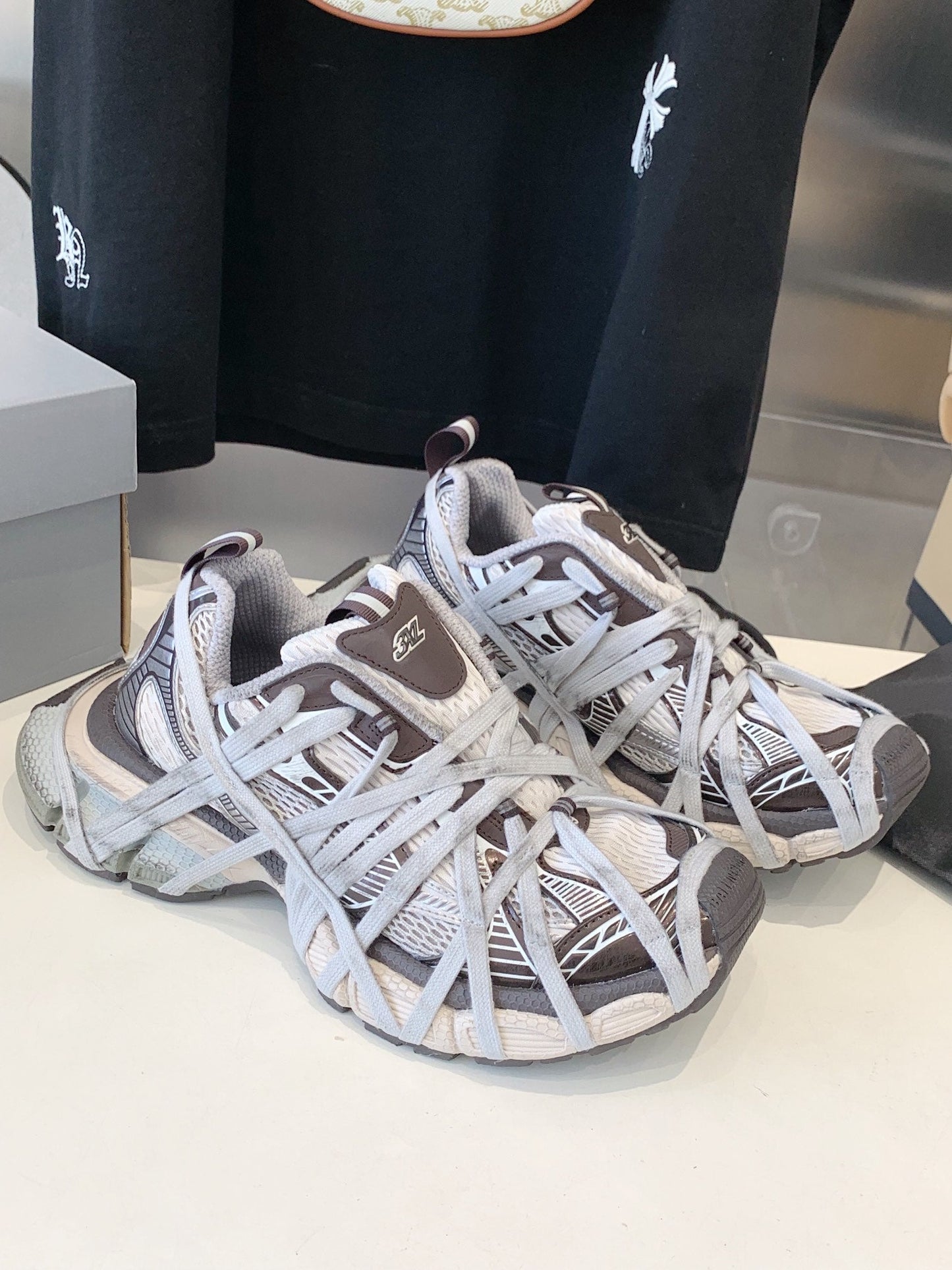 3XL EXTREME LACE SNEAKER BROWN MIX DUST WHITE AND SILVER - 35