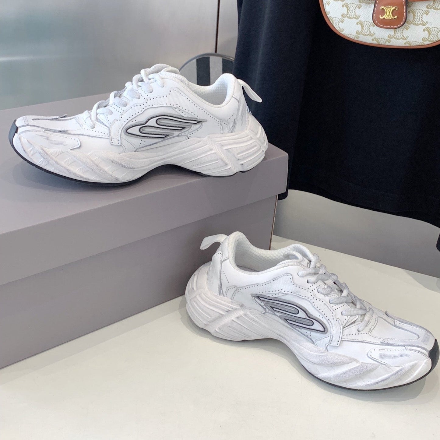 MONDAY SHOE IN WHITE COWSKIN AND POLYESTER - 35