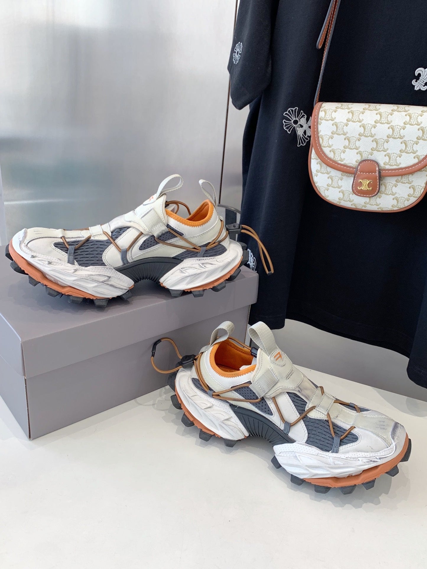 HIKE SNEAKER IN BEIGE AND ORANGE MESH, POLYURETHANE AND POLYESTER - 35