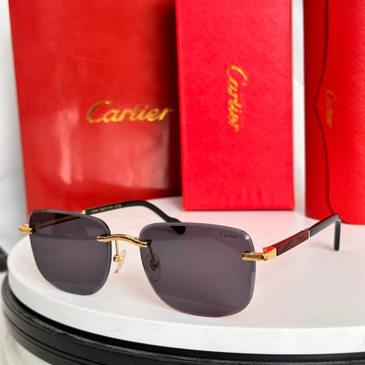 SANTOS ROUND FRAME SUNGLASSES 524480 IN METAL AND WOODEN - Black