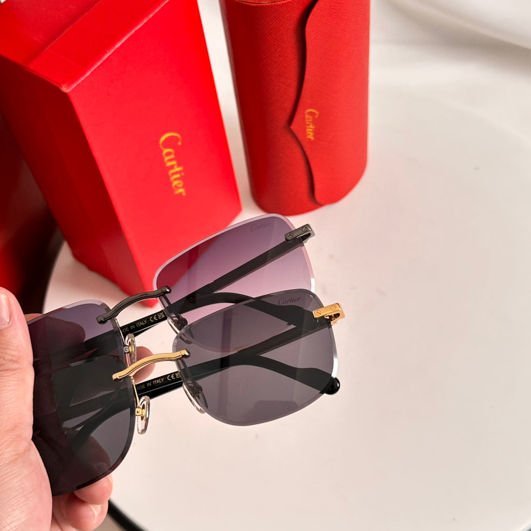 SANTOS ROUND FRAME SUNGLASSES 524480 IN METAL AND WOODEN - Black