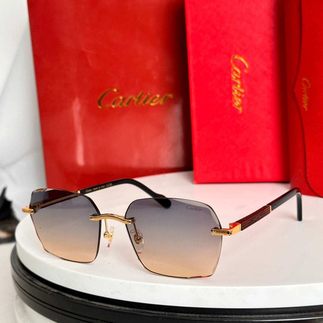 SANTOS SQUARE FRAME SUNGLASSES 524481 IN METAL AND WOODEN - Black