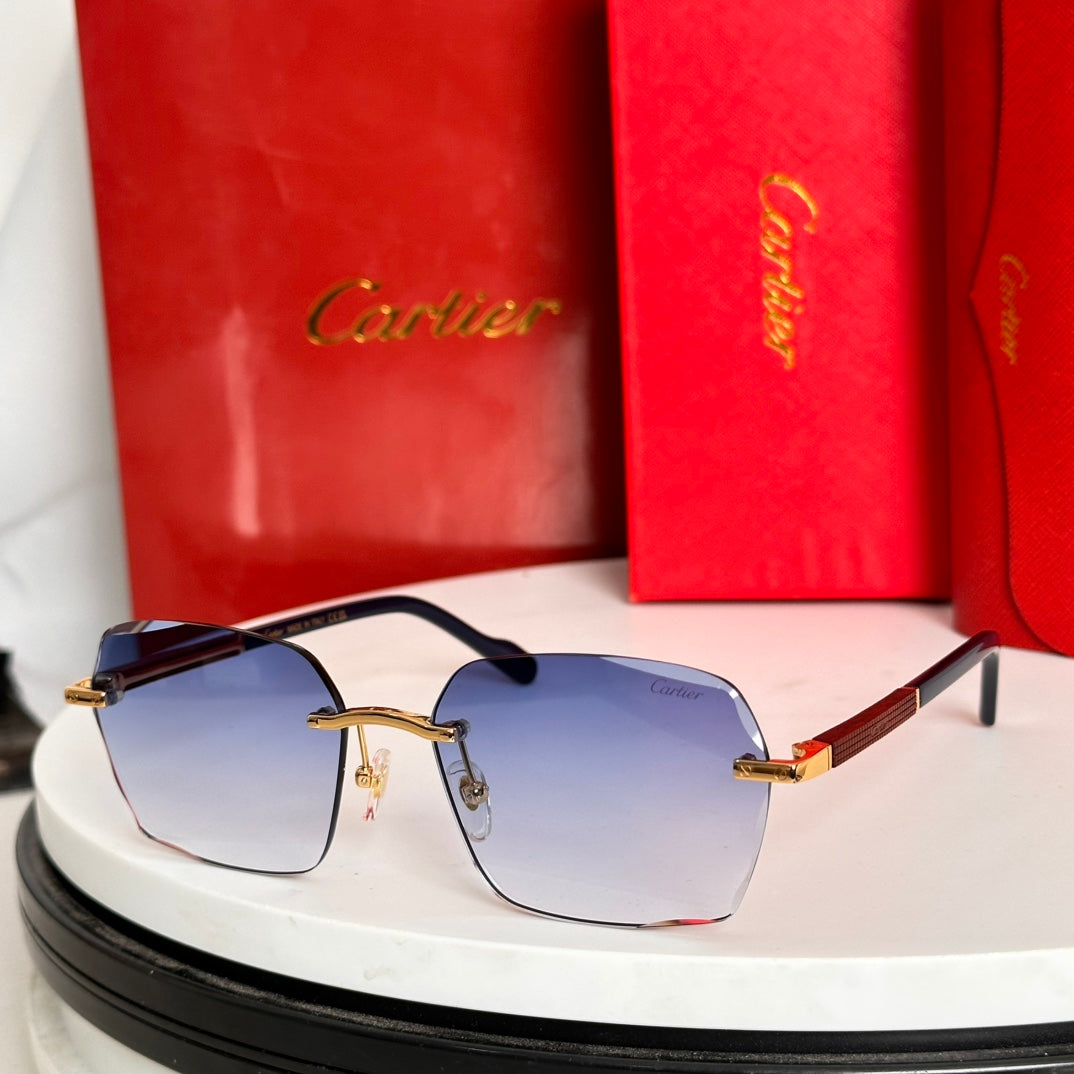 SANTOS SQUARE FRAME SUNGLASSES 524481 IN METAL AND WOODEN - Black