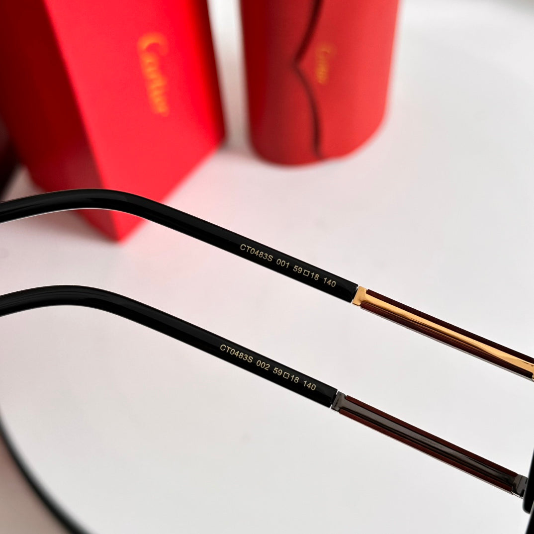 SANTOS SQUARE FRAME SUNGLASSES 524481 IN METAL AND WOODEN - Black