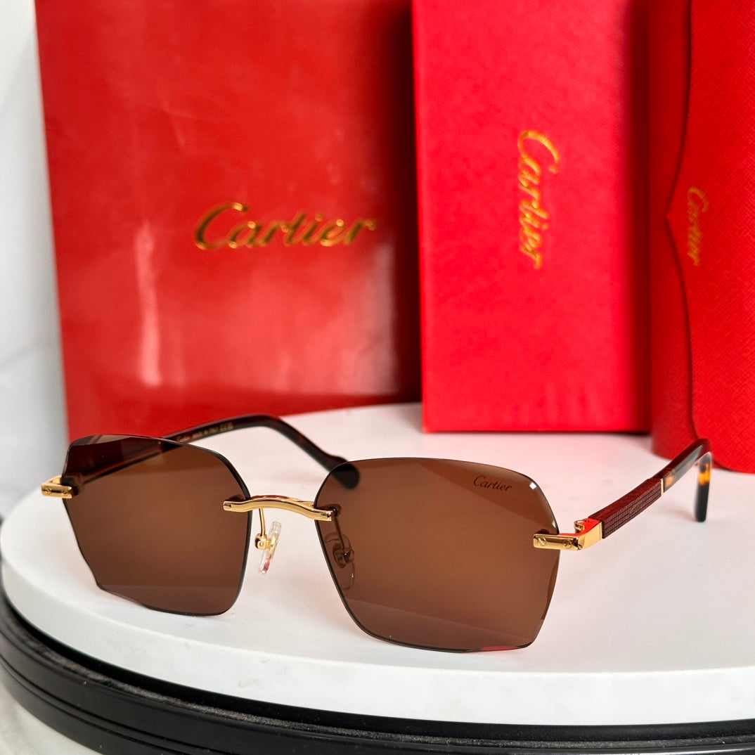 SANTOS SQUARE FRAME SUNGLASSES 524481 IN METAL AND WOODEN - Black