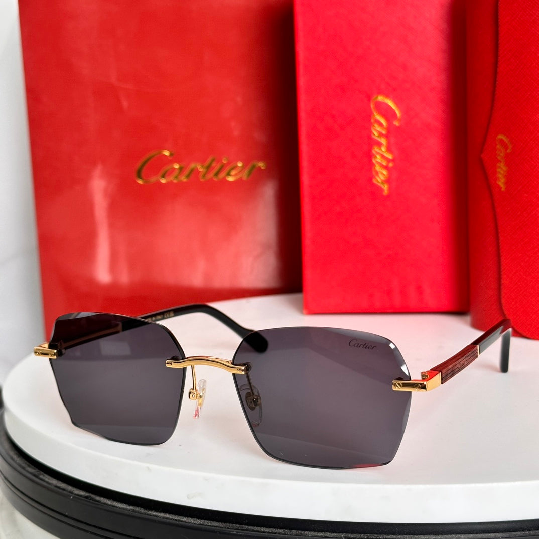 SANTOS SQUARE FRAME SUNGLASSES 524481 IN METAL AND WOODEN - Black