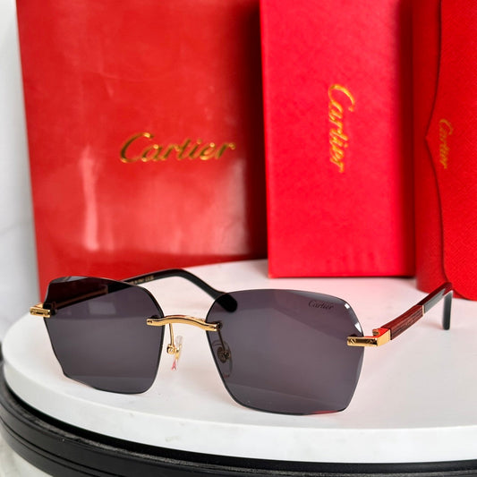 SANTOS SQUARE FRAME SUNGLASSES 524481 IN METAL AND WOODEN - Black