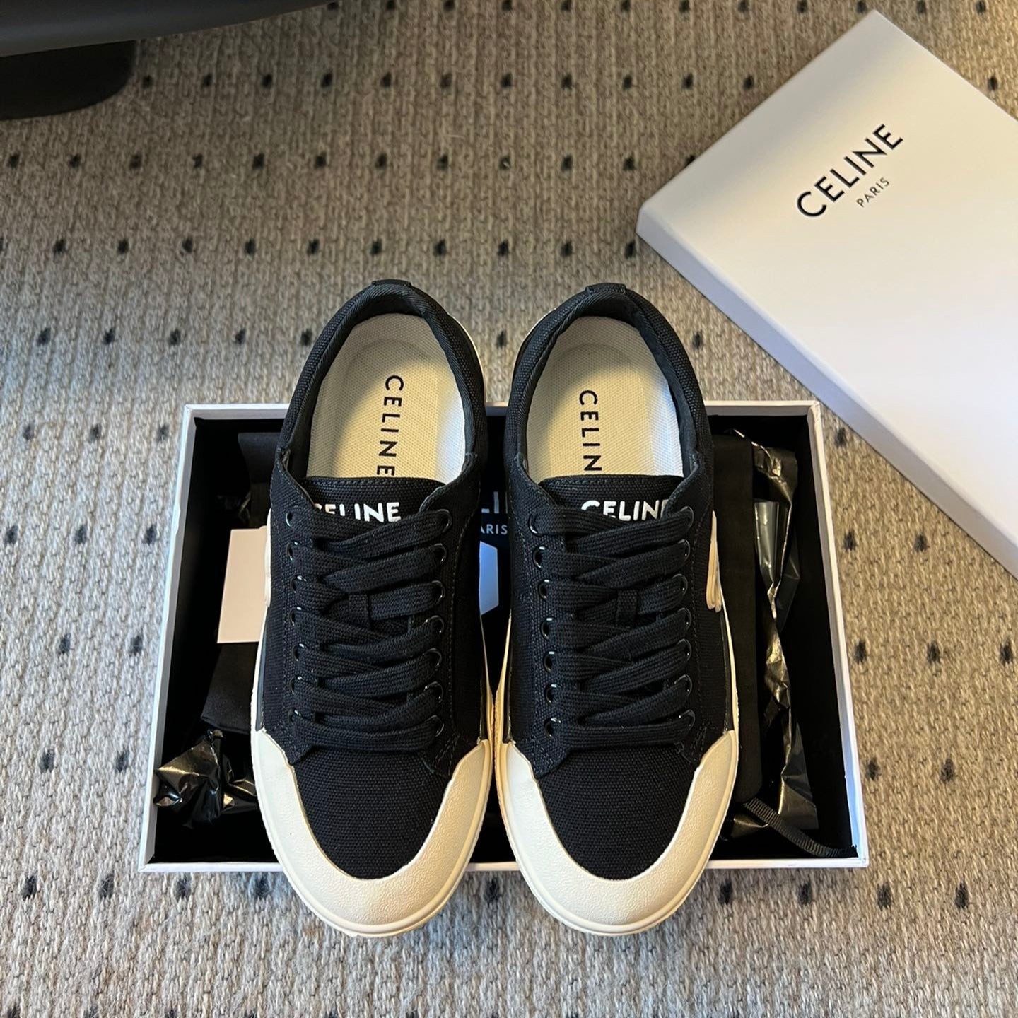 TRAINER LOW LACE-UP SNEAKER IN BLACK CANVAS - 35
