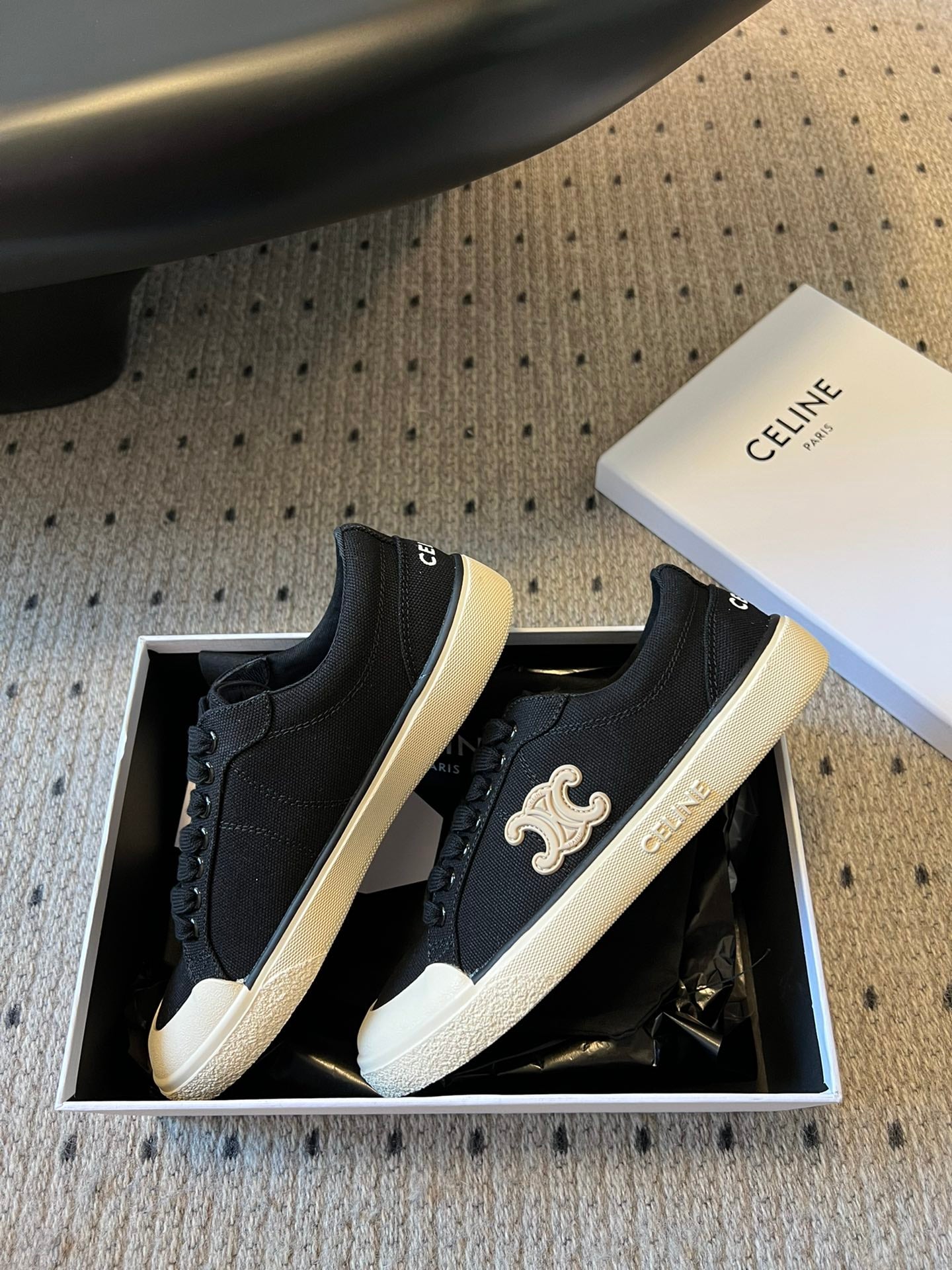 TRAINER LOW LACE-UP SNEAKER IN BLACK CANVAS - 35