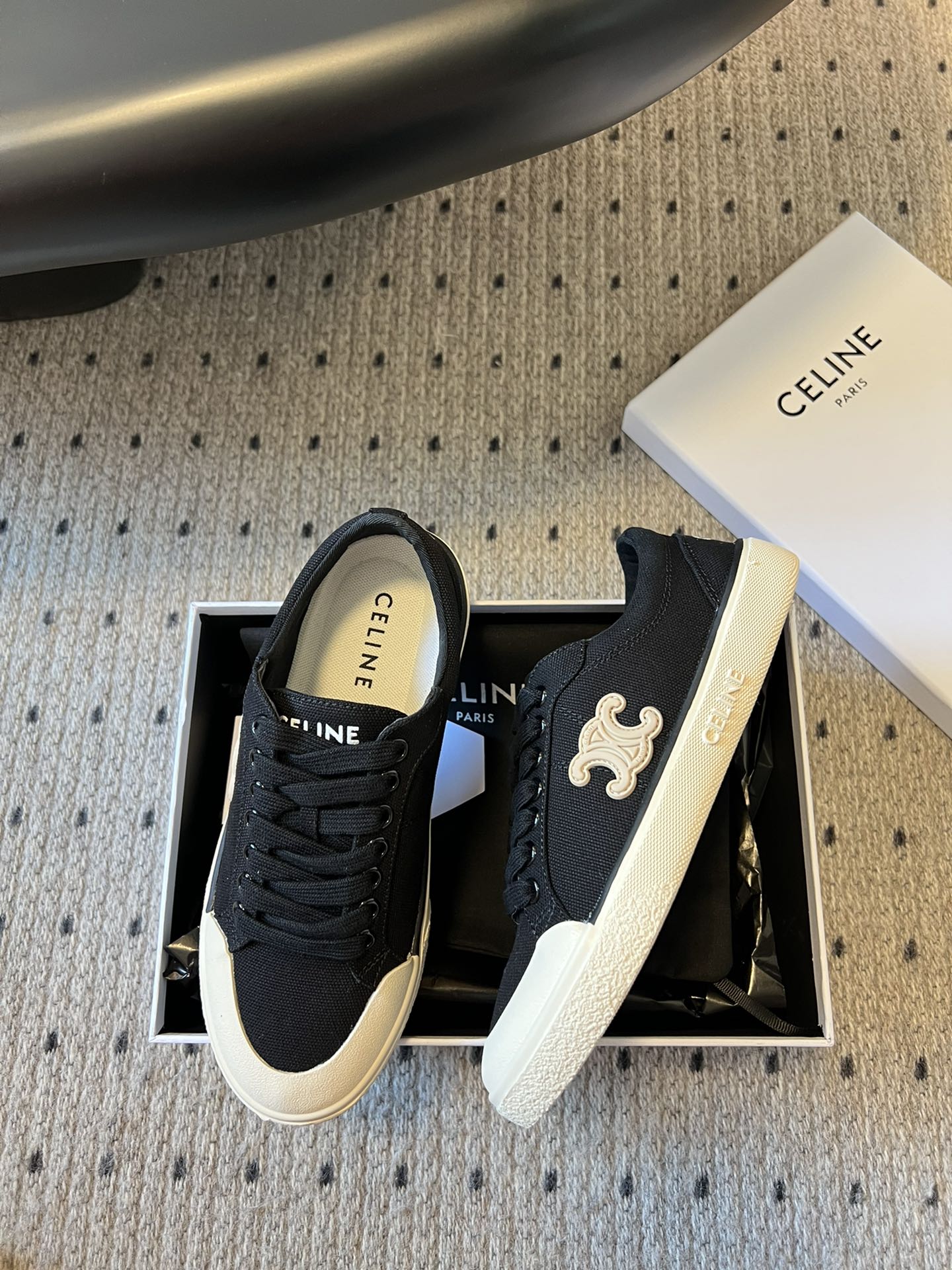 TRAINER LOW LACE-UP SNEAKER IN BLACK CANVAS - 35