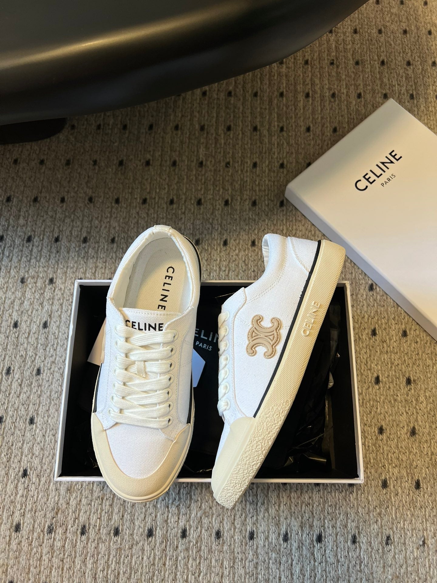 TRAINER LOW LACE-UP SNEAKER IN WHITE MIX BEIGE CANVAS - 35