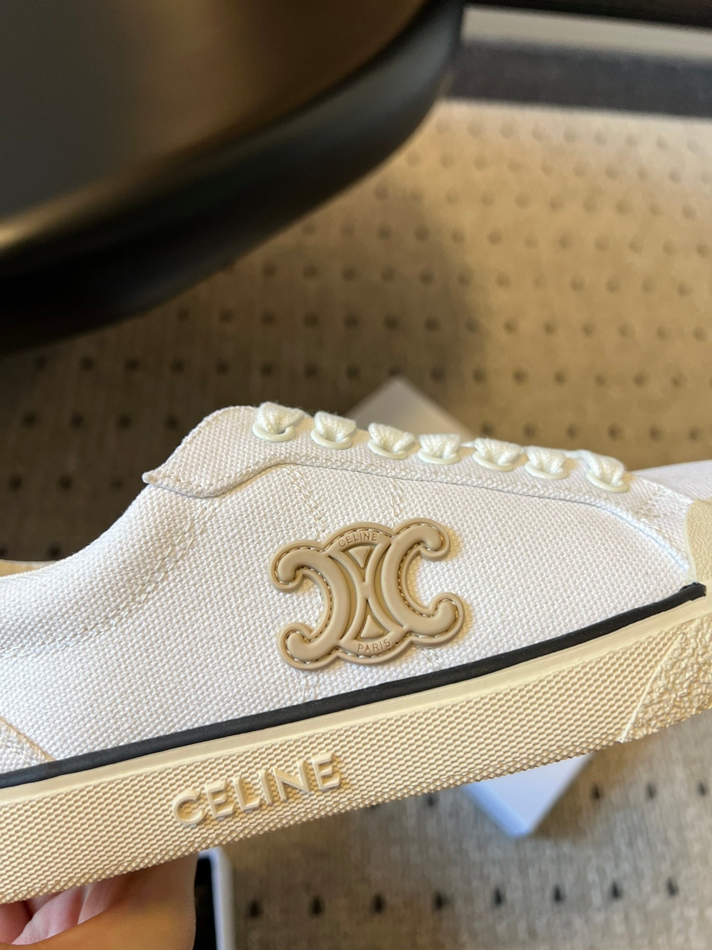 TRAINER LOW LACE-UP SNEAKER IN WHITE MIX BEIGE CANVAS - 35
