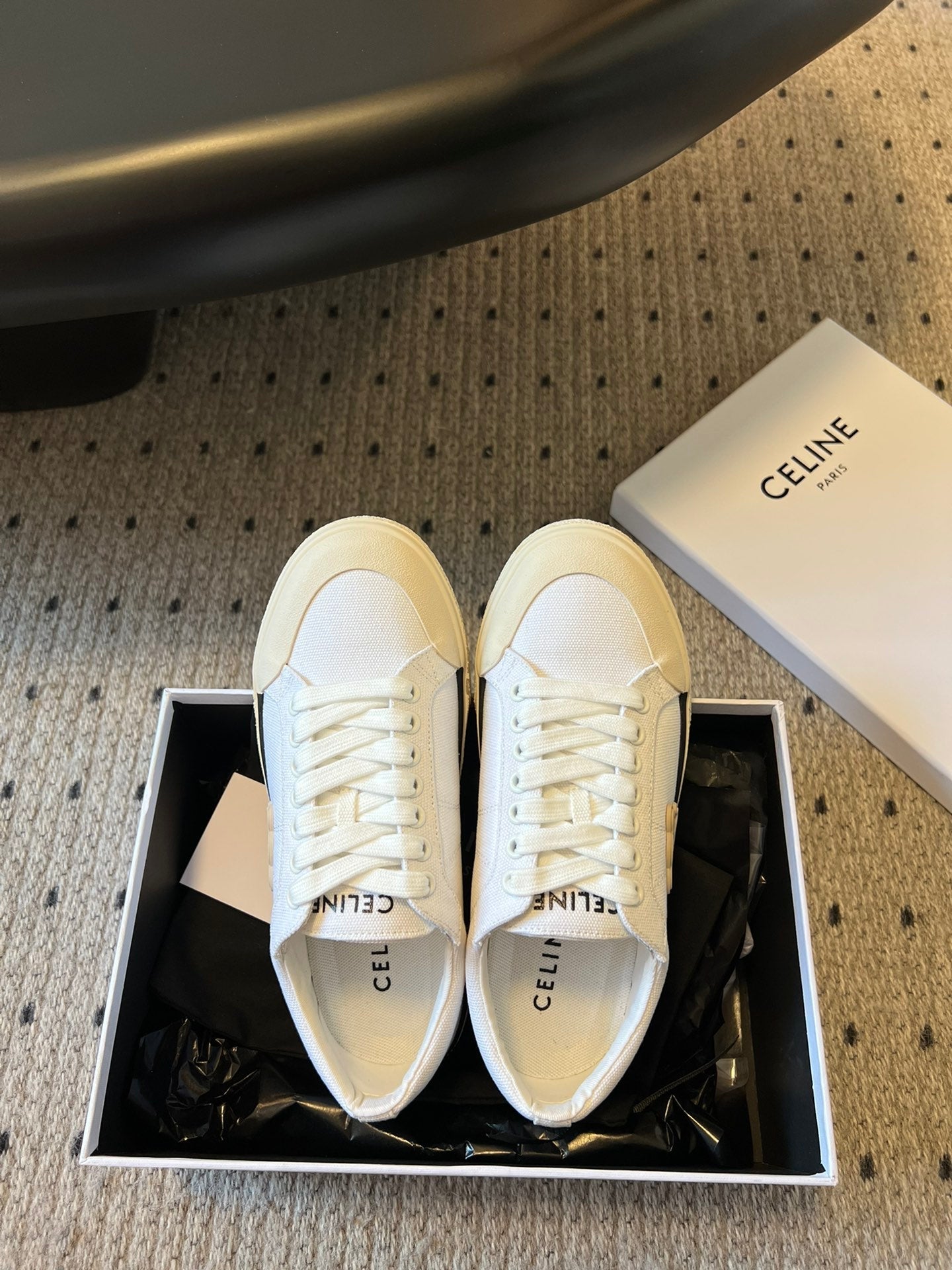 TRAINER LOW LACE-UP SNEAKER IN WHITE MIX BEIGE CANVAS - 35