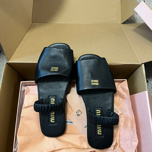 RUCHES SANDALS IN BLACK LAMBSKIN - 35