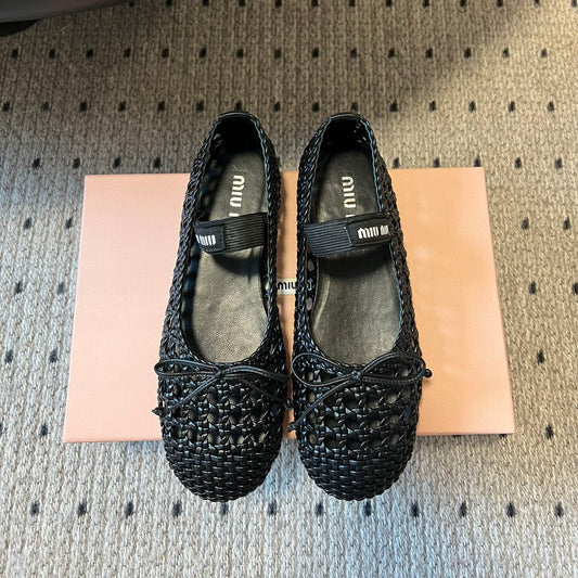 Балетки MIUMIU 26S з чорної сітчастої овчини
