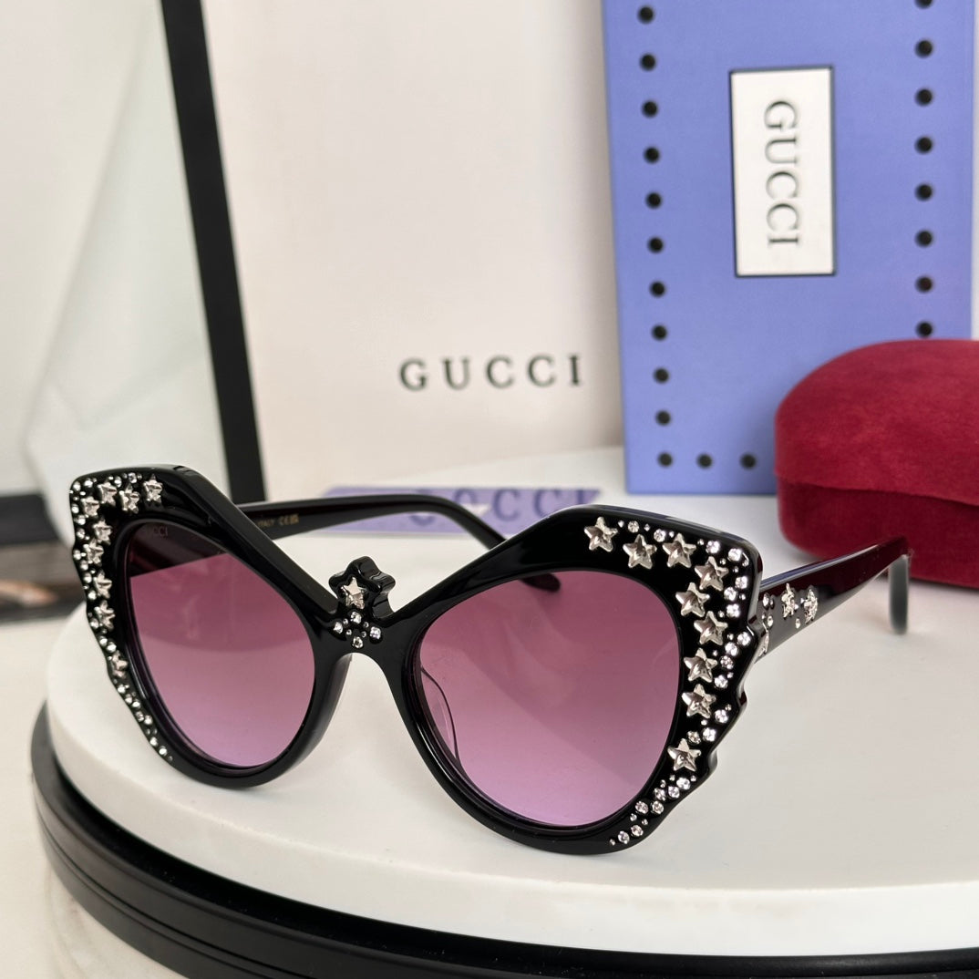 CRYSTAL STUDDED CAT-EYE FRAME SUNGLASSES GG1095S IN ACETATE - White/ pink
