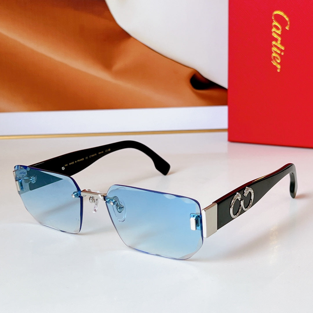 PANTHÈRE RIMLESS RECTANGULAR FRAME SUNGLASSES CT0637S IN METAL - Purple