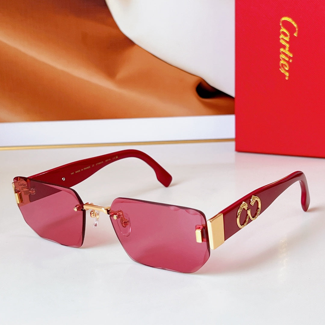 PANTHÈRE RIMLESS RECTANGULAR FRAME SUNGLASSES CT0637S IN METAL - Purple