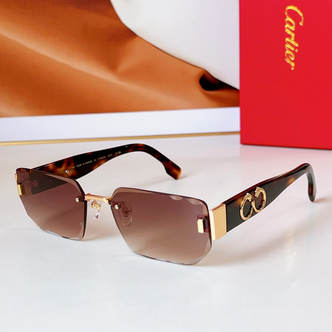 PANTHÈRE RIMLESS RECTANGULAR FRAME SUNGLASSES CT0637S IN METAL - Purple