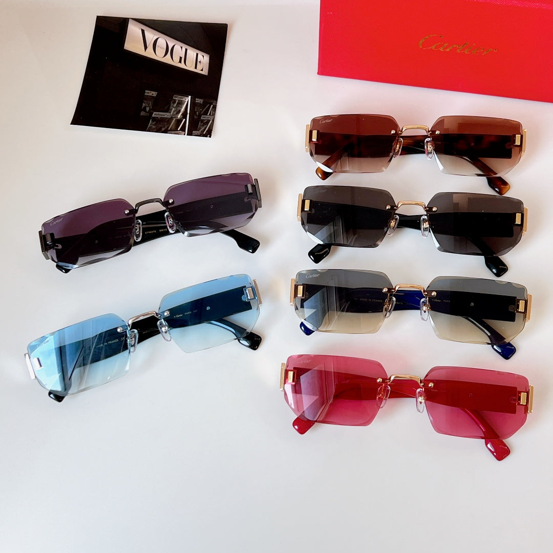 PANTHÈRE RIMLESS RECTANGULAR FRAME SUNGLASSES CT0637S IN METAL - Purple
