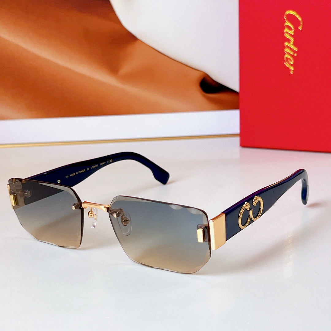 PANTHÈRE RIMLESS RECTANGULAR FRAME SUNGLASSES CT0637S IN METAL - Purple