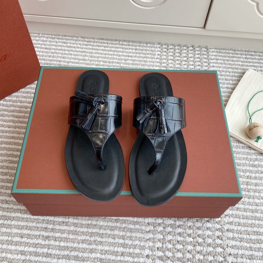 FLIP FLOPS IN BLACK LAMBSKIN SNAKE EMBOSSING - 35