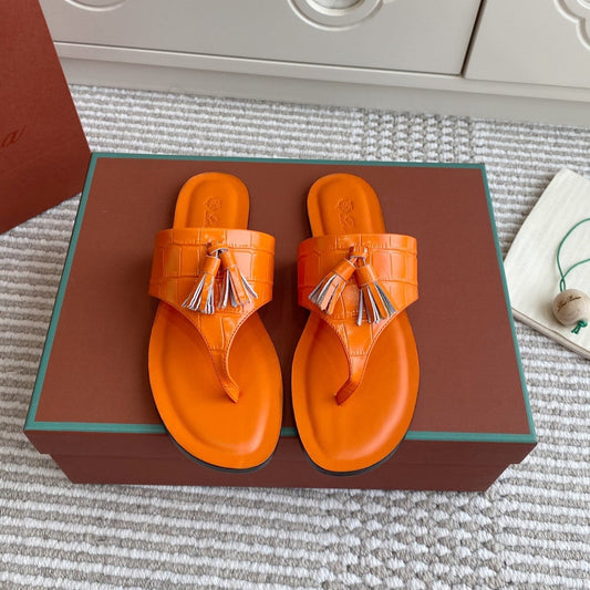 FLIP FLOPS IN ORANGE LAMBSKIN SNAKE EMBOSSING - 35