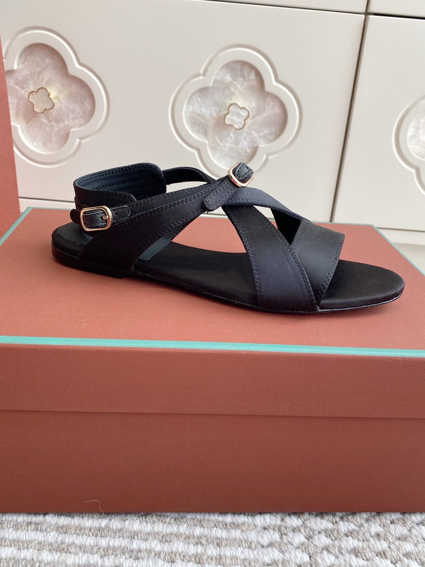 SANDALS IN BLACK SATIN - 35