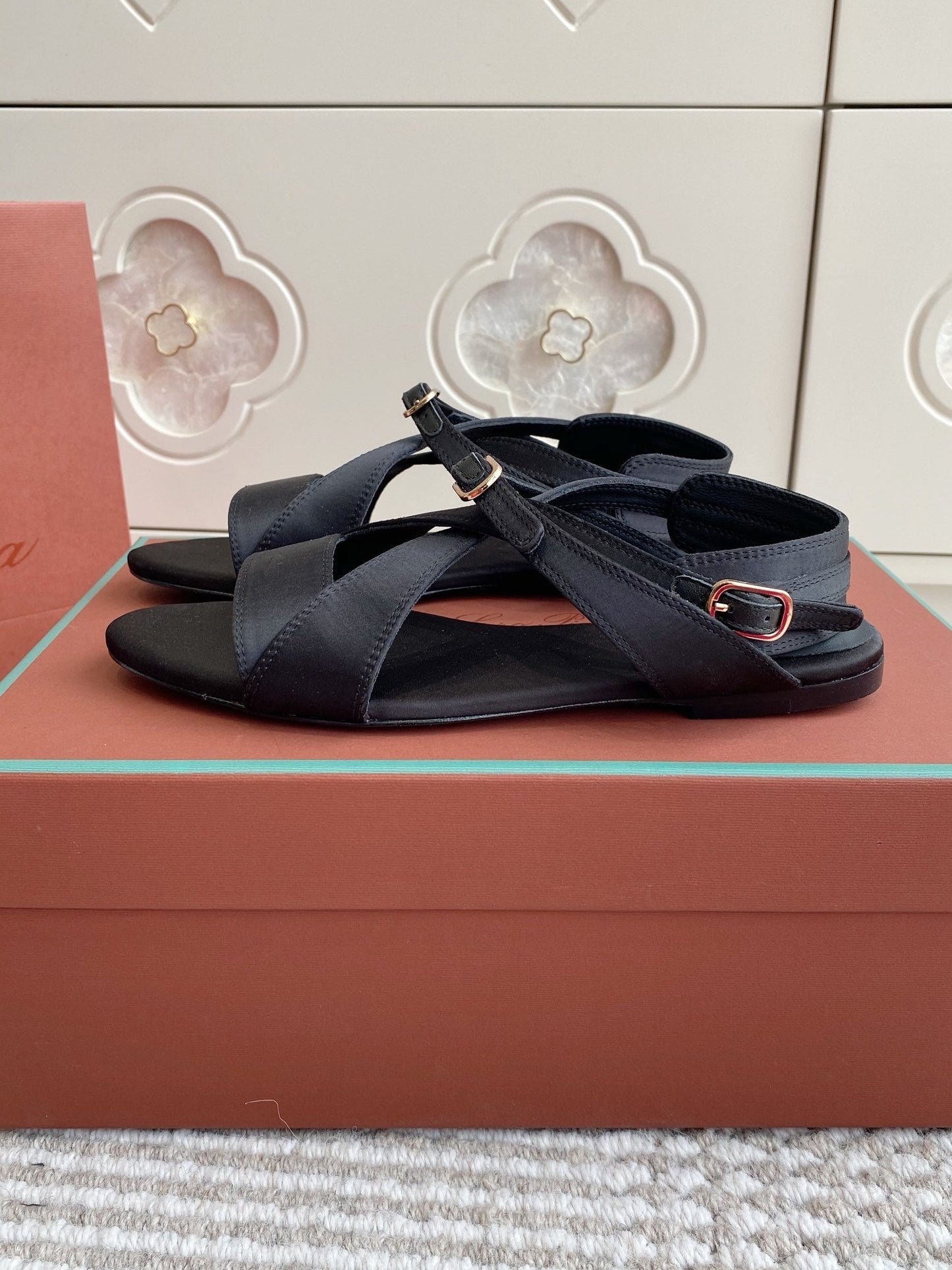 SANDALS IN BLACK SATIN - 35