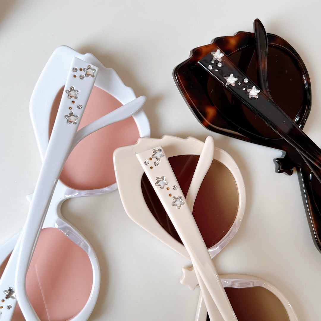 CRYSTAL STUDDED CAT-EYE FRAME SUNGLASSES GG1095S IN ACETATE - White/ pink