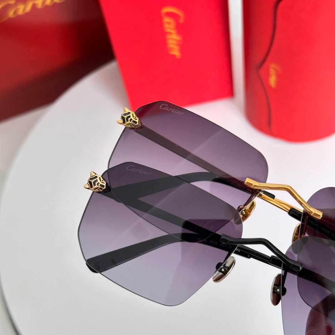PANTHÈRE RIMLESS SQUARE FRAME SUNGLASSES CT0503S IN METAL - Purple/ Black