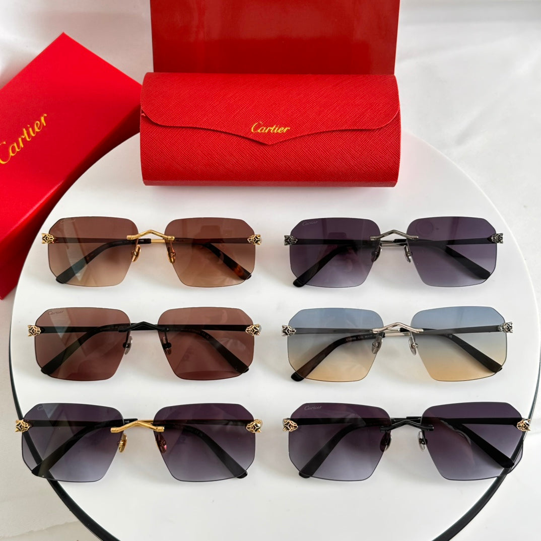 PANTHÈRE RIMLESS SQUARE FRAME SUNGLASSES CT0503S IN METAL - Purple/ Black
