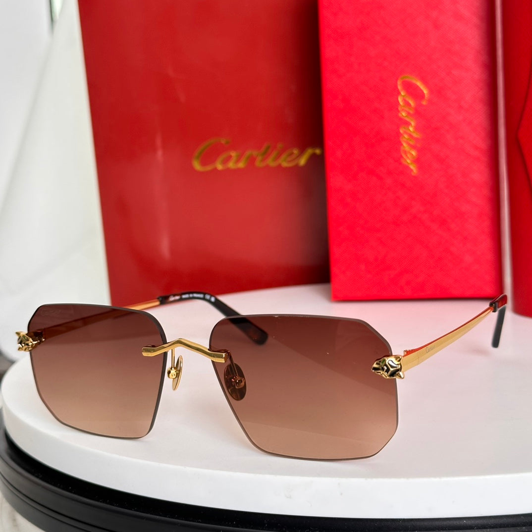 PANTHÈRE RIMLESS SQUARE FRAME SUNGLASSES CT0503S IN METAL - Purple/ Black