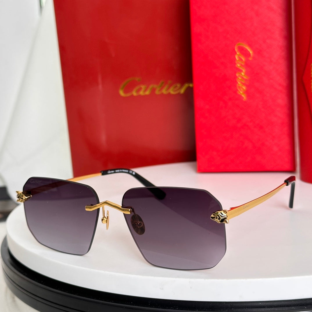 PANTHÈRE RIMLESS SQUARE FRAME SUNGLASSES CT0503S IN METAL - Purple/ Black