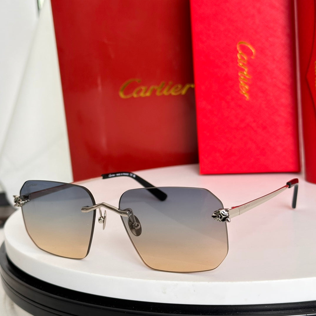PANTHÈRE RIMLESS SQUARE FRAME SUNGLASSES CT0503S IN METAL - Purple/ Black