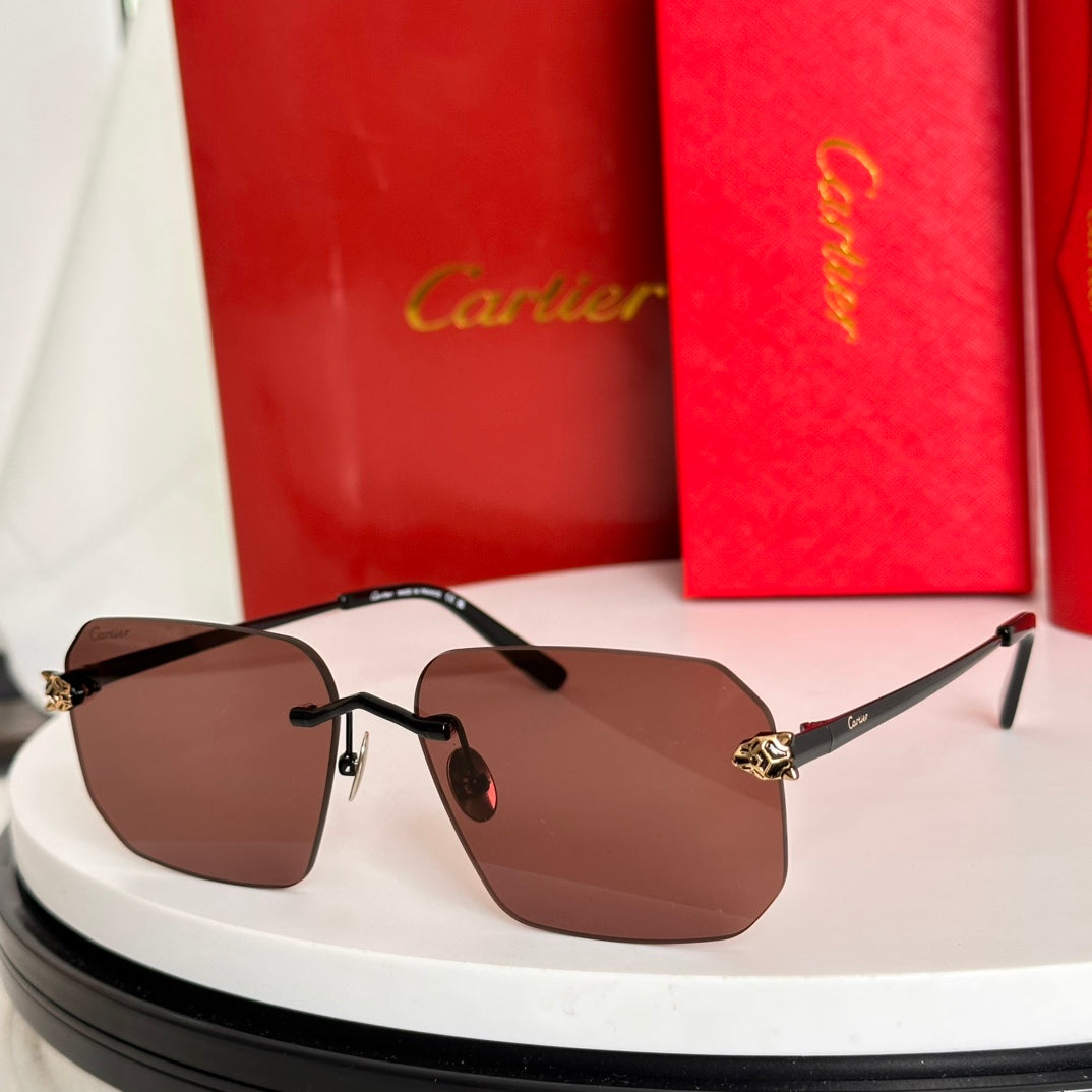 PANTHÈRE RIMLESS SQUARE FRAME SUNGLASSES CT0503S IN METAL - Purple/ Black