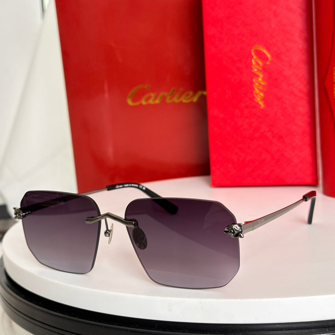 PANTHÈRE RIMLESS SQUARE FRAME SUNGLASSES CT0503S IN METAL - Purple/ Black