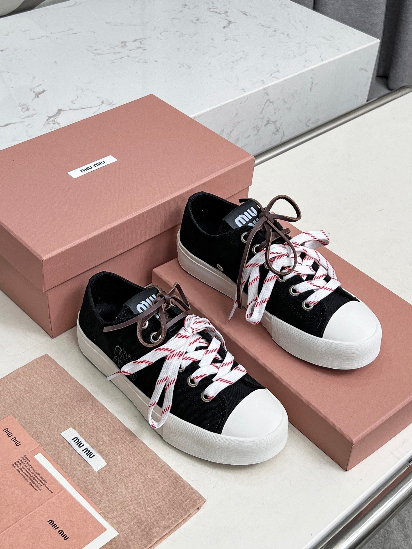 WASHED-DENIM SNEAKERS IN BLACK CANVAS WITH BROWN AND STRIPED LACES - 35