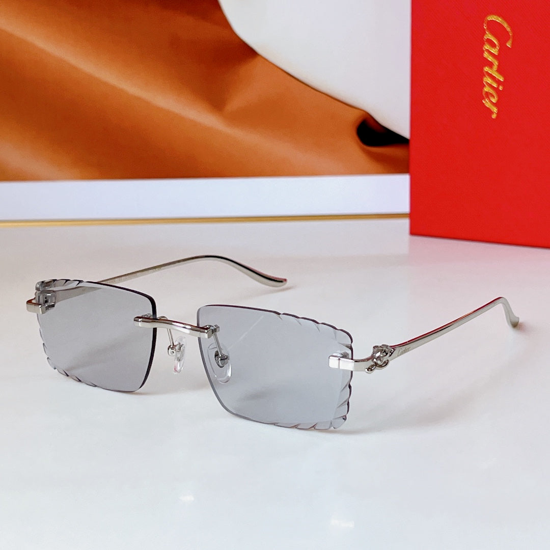 PANTHÈRE RIMLESS RECTANGULAR FRAME SUNGLASSES CT0682S IN METAL - Purple