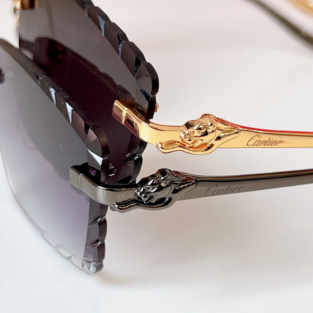 PANTHÈRE RIMLESS RECTANGULAR FRAME SUNGLASSES CT0682S IN METAL - Purple