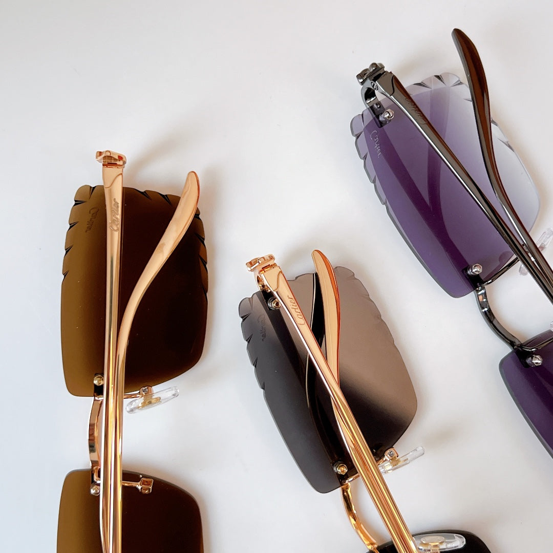 PANTHÈRE RIMLESS RECTANGULAR FRAME SUNGLASSES CT0682S IN METAL - Purple