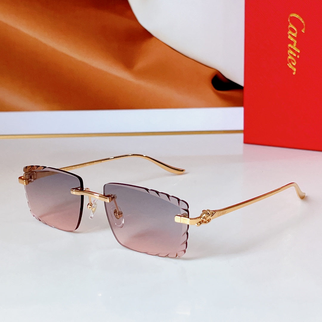 PANTHÈRE RIMLESS RECTANGULAR FRAME SUNGLASSES CT0682S IN METAL - Purple