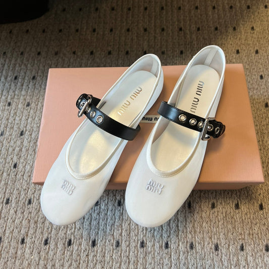 БАЛЕТКИ MIUMIU 26S З БІЛОЇ СІТЧАСТОЇ ТКАНИНИ