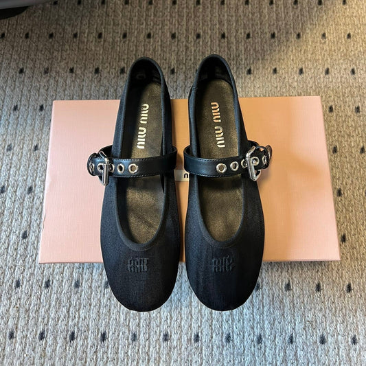 БАЛЕТКИ MIUMIU 26S З ЧОРНОЇ СІТЧАСТОЇ ТКАНИНИ
