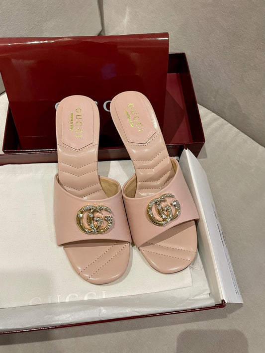 GG HIGH HEELS 70 IN PASTEL PINK LAMBSKIN GOLD HARDWARE WITH CRYSTALS - 35